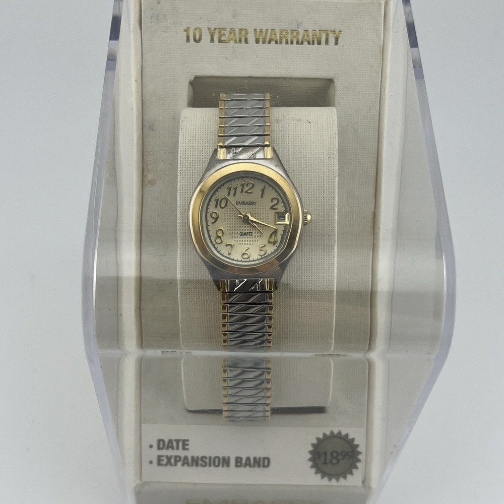 Embassy Watch Women Two Tone Expansion Band Quartz in Box- New Battery